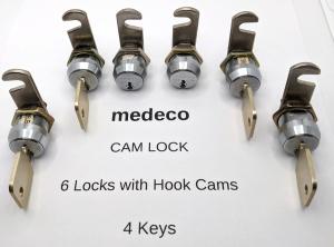 6 Medeco High Security Cam Locks with 4 Keys