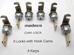 6 Medeco High Security Cam Locks with 4 Keys