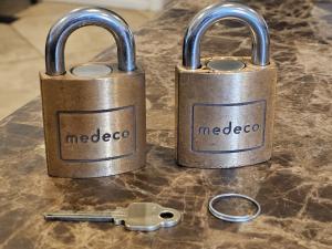 Set of 2 Brass Medeco Padlocks with Key