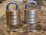 Set of 2 Brass Medeco Padlocks with Key
