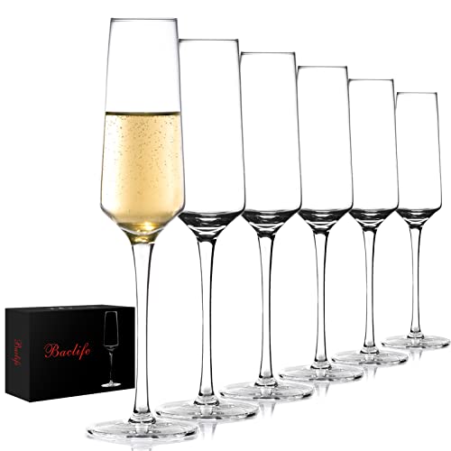Elegant Hand-Blown Champagne Flutes - Set of 6
