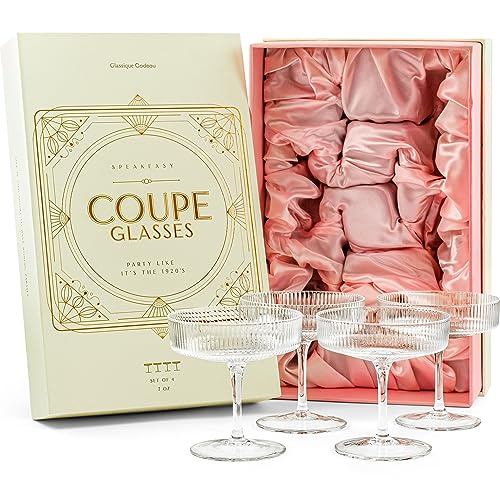 Art Deco Coupe Glasses Set - 4 Classic Cocktail Goblets