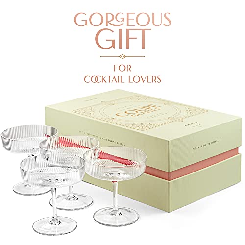Art Deco Coupe Glasses Set - 4 Classic Cocktail Goblets