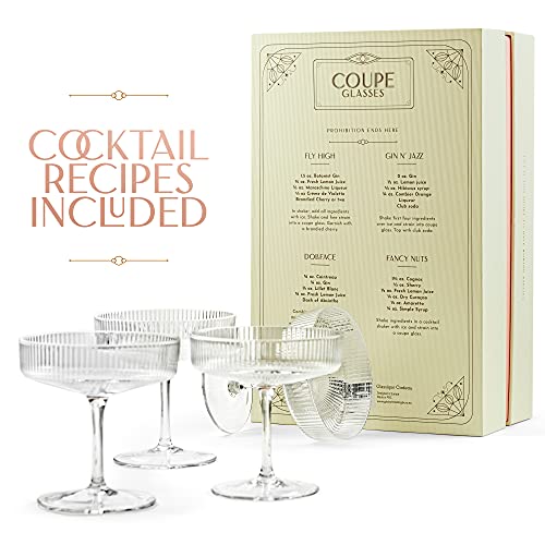 Art Deco Coupe Glasses Set - 4 Classic Cocktail Goblets