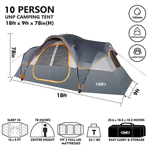 10-Person Family Camping Tent, Waterproof & Weather-Resistant