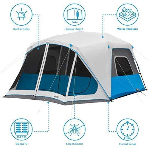 10 Person Instant Cabin Tent with LED Lights