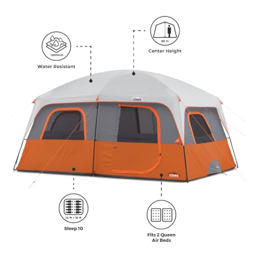 10-Person Multi-Room Cabin Tent with Gear Organizer