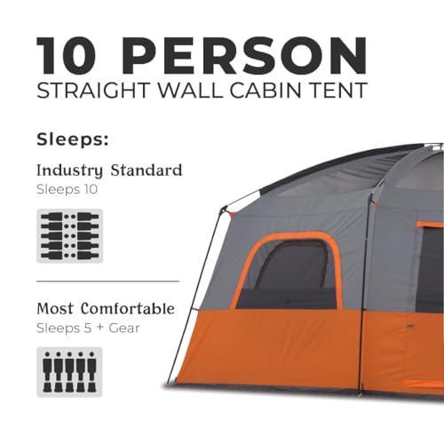 10-Person Multi-Room Cabin Tent with Gear Organizer