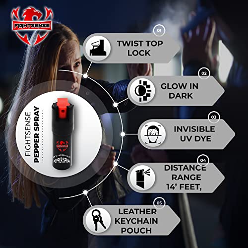 Compact FIGHTSENSE Self Defense Pepper Spray - Maximum Strength