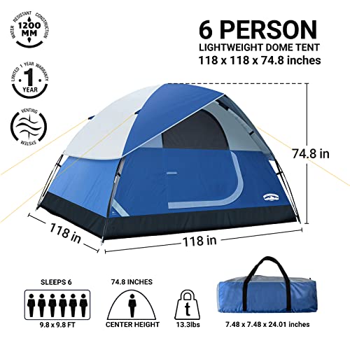 6-Person Dome Tent with Removable Rain Fly