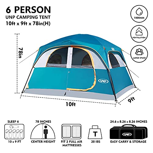6-Person Waterproof Cabin Tent with Mesh Windows