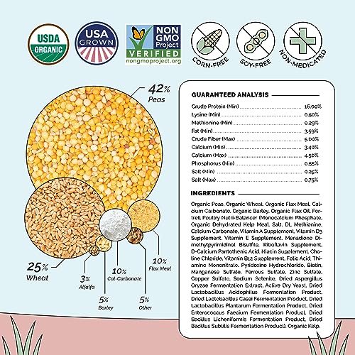 Mile Four Organic Layer Chicken Feed | 100% US Grown | Non-GMO | Corn & Soy-Free | 16% Protein | 46 lbs