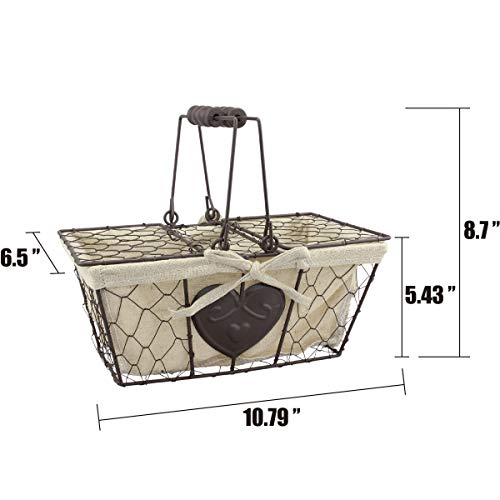 Farmhouse Chicken Wire Picnic Basket with Heart Detail
