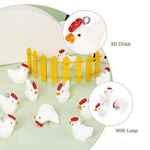40pcs Mini Chicken Hen Resin Charm Pendants for DIY Jewelry