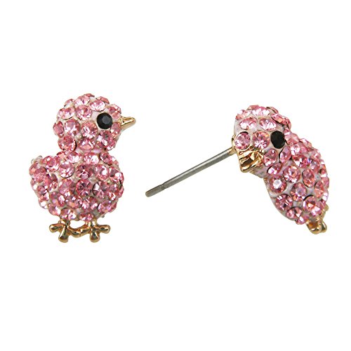 18k Gold Plated Pink Crystal Chicken Earrings