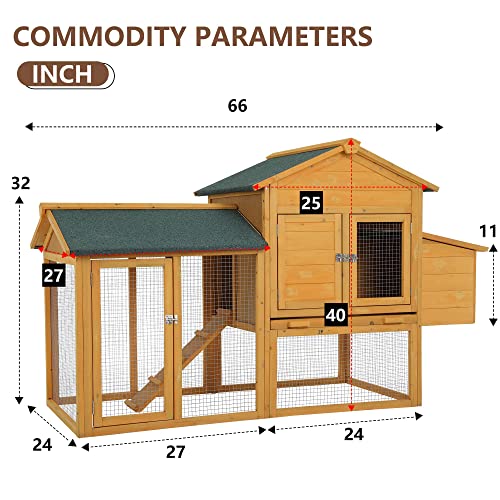 66" Wood Chicken Coop, Indoor/Outdoor, 2-4 Chickens
