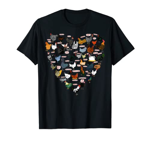 Funny Heart Design List Of Chicken Breeds Farming Farmer T-Shirt