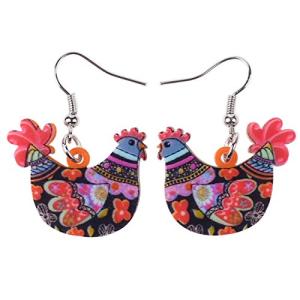 Bonsny Acrylic Hen Chicken Earrings - Funny Farm Gift