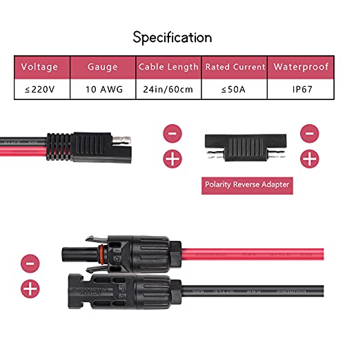 10AWG Vemote MC4-SAE Adapter Cable for Solar Panels
