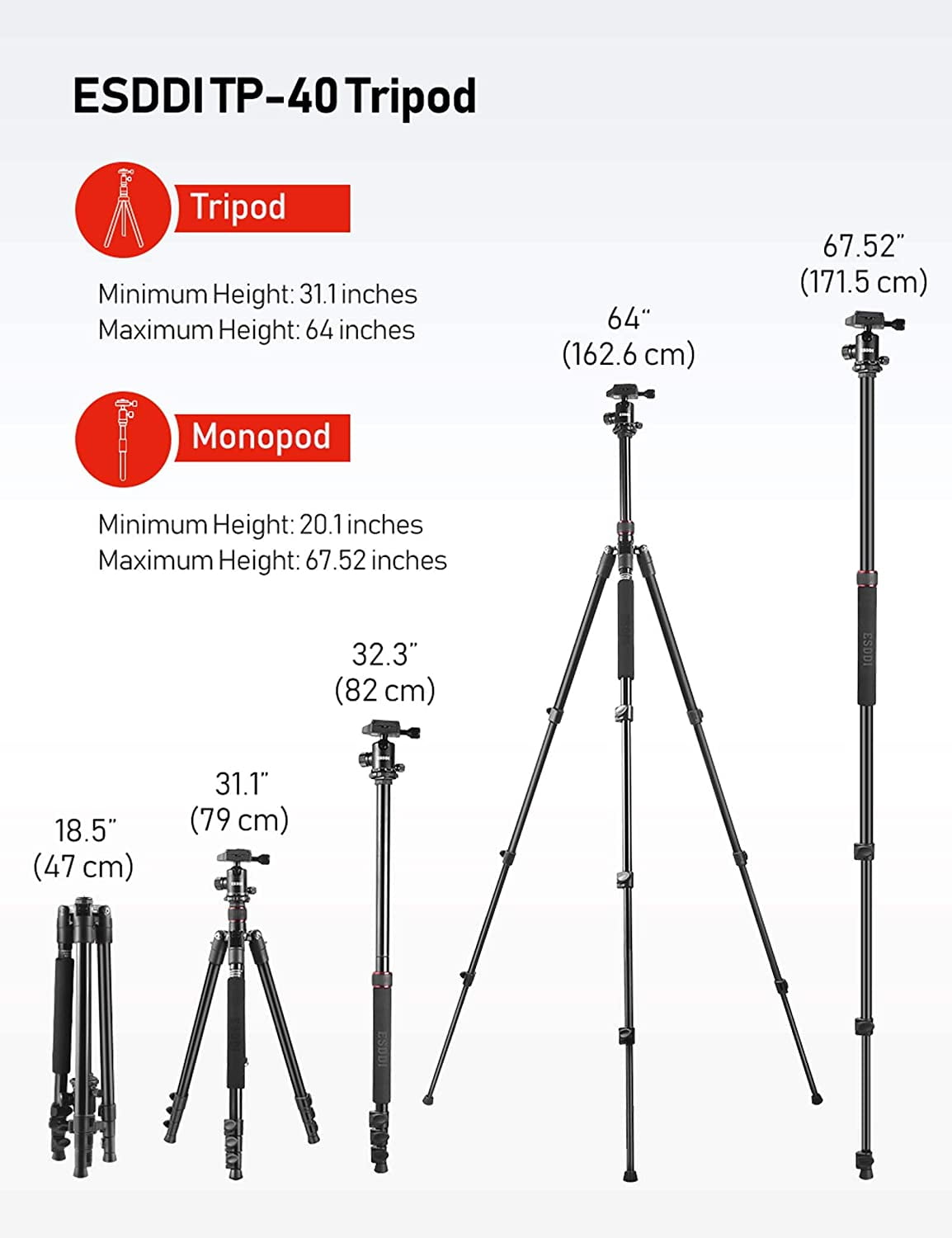 ESDDI 62.6" Aluminum Camera Tripod