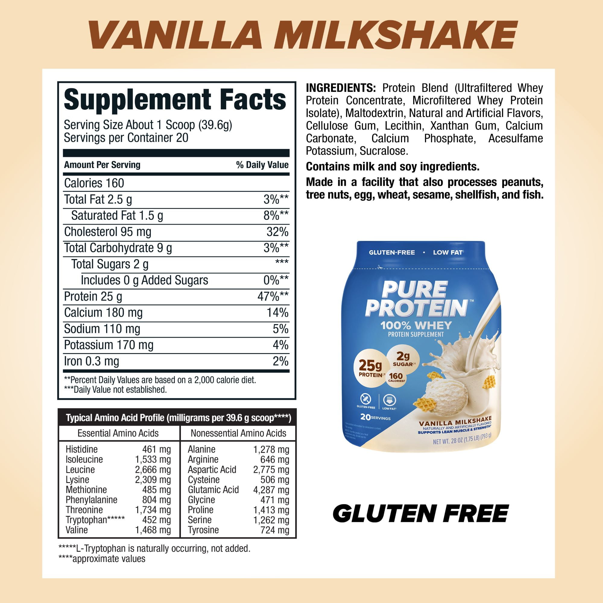 Vanilla Cream Whey Protein Powder, 25g Protein