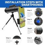 12x50 HD Monocular with Smartphone Adapter and Tripod