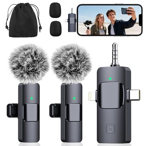 BAILIXIN 3-in-1 Microphone for iPhone, Android, iPad, Camera, Wireless Microphones, Mini Microphone, Lapel Mic with Noise Reduction, Crystal Clear Sound & 7H Battery for Recording, Podcast, Vlogging