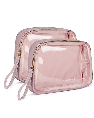 BAGSMART Clear Makeup Toiletry Organizer - Pink