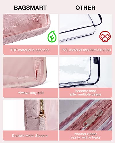 BAGSMART Clear Makeup Toiletry Organizer - Pink