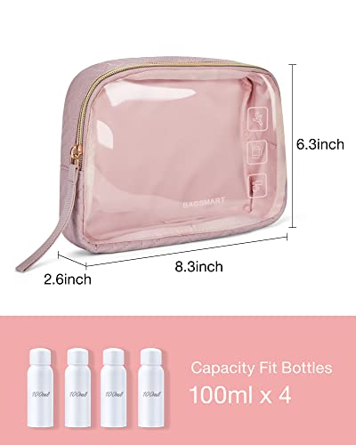 BAGSMART Clear Makeup Toiletry Organizer - Pink