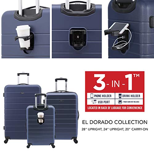 Wrangler Smart Navy Blue Luggage Set, 20-Inch Carry-On