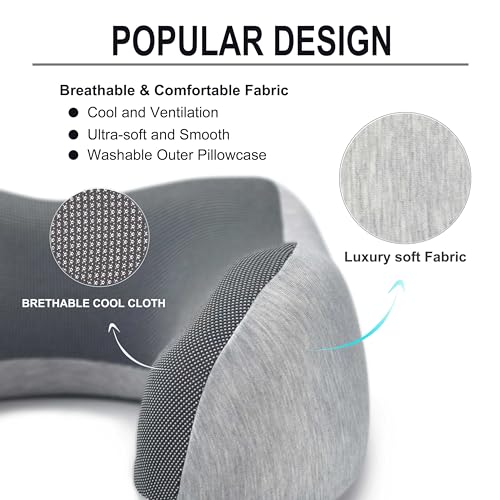 Upgraded Memory Foam Travel Neck Pillow, Light Grey
