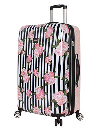 Betsey Johnson 26" Hardside Suitcase - Spinner Wheels (Stripe Roses)