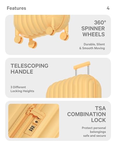 Artrips Travel Suitcase with Spinner Wheels, Yellow