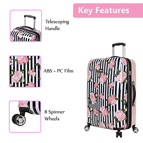 Betsey Johnson 26" Hardside Suitcase - Spinner Wheels (Stripe Roses)