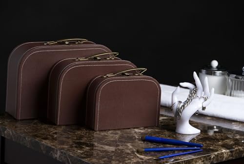 Wald Imports - Set of 3 Paperboard Suitcases - Brown