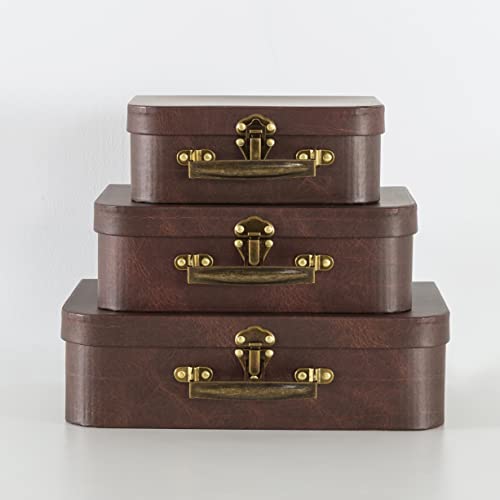 Vintage Brown Leather Paperboard Suitcase Set