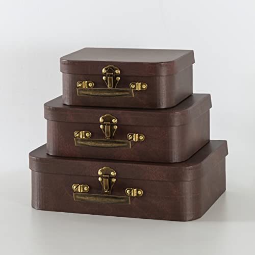 Vintage Brown Leather Paperboard Suitcase Set