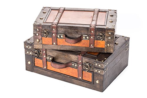 Vintage Style Wood Decorative Suitcases - Set of 2