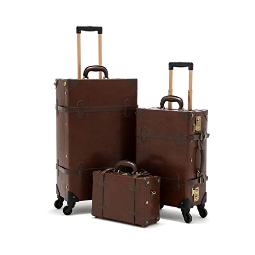 COTRUNKAGE 3-Piece Vintage Luggage Set, Carry-On Suitcase