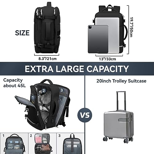 Black Travel Backpack with USB Charging Port