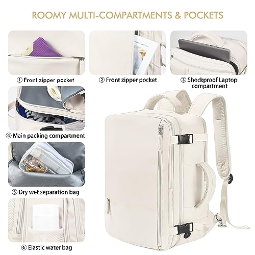 Beraliy Travel Backpack - 17 Inch Laptop Size, Beige