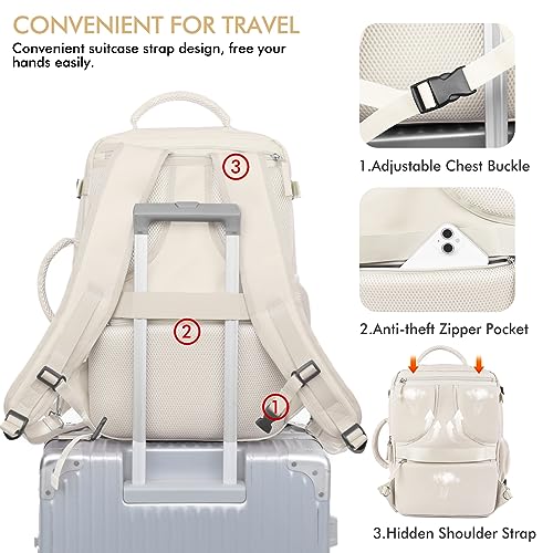 Beraliy Travel Backpack - 17 Inch Laptop Size, Beige