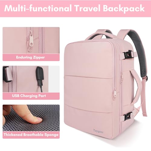 Taygeer Travel Backpack with USB Charging Port, Pink