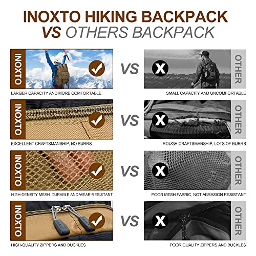 INOXTO 40L Waterproof Hiking Backpack, Khaki, Unisex