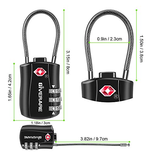 GIVERARE TSA Approved Combination Luggage Locks - Black