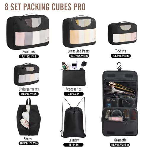 Veken 8-Piece Packing Cubes Set, Travel Luggage Organizer