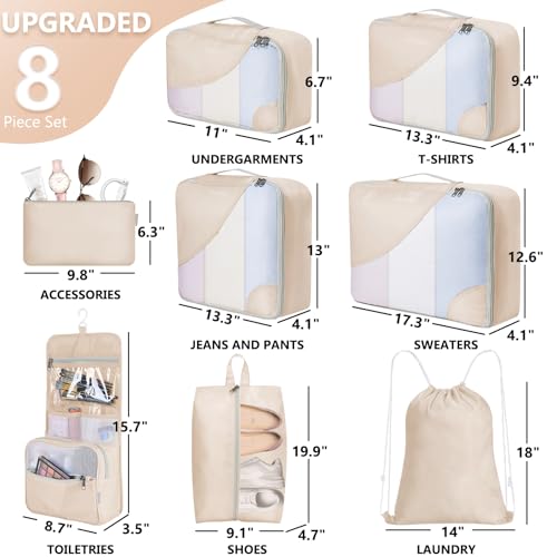 OlarHike 8-Piece Packing Cubes Set for Travel Suitcases