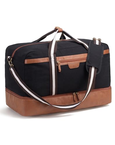 45L Canvas Duffle Bag with Shoe Compartment - Black