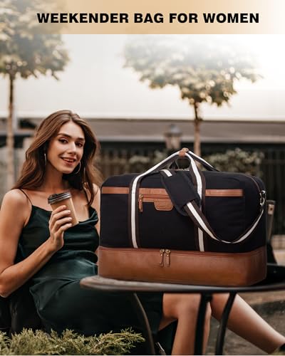 45L Canvas Duffle Bag with Shoe Compartment - Black